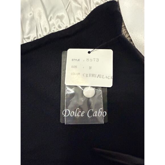 Romantic White Satiny Black Trim Bow Ties Medium Dolce Cabo Blouse NWT - Picture 6 of 8